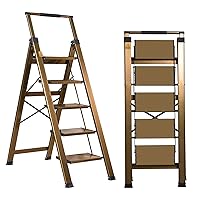 5 Step Ladder, Aluminum 5 Step Stool with Retractable Handrail and Anti-Slip Wide Pedal, Folding Stool Ladders 5 Steps, 330lbs Safety Household Slim Ladder