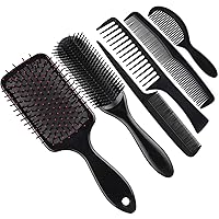 SIQUK 6 Pieces Hair Brush Comb Set Paddle Brush Detangle Hair Brush and Black Combs for Men and Women Wet, Dry, Curly and Straight Hair