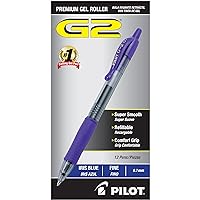 Pilot, G2 Premium Gel Roller Pens, Fine Point 0.7 mm, Iris Blue, Pack of 12