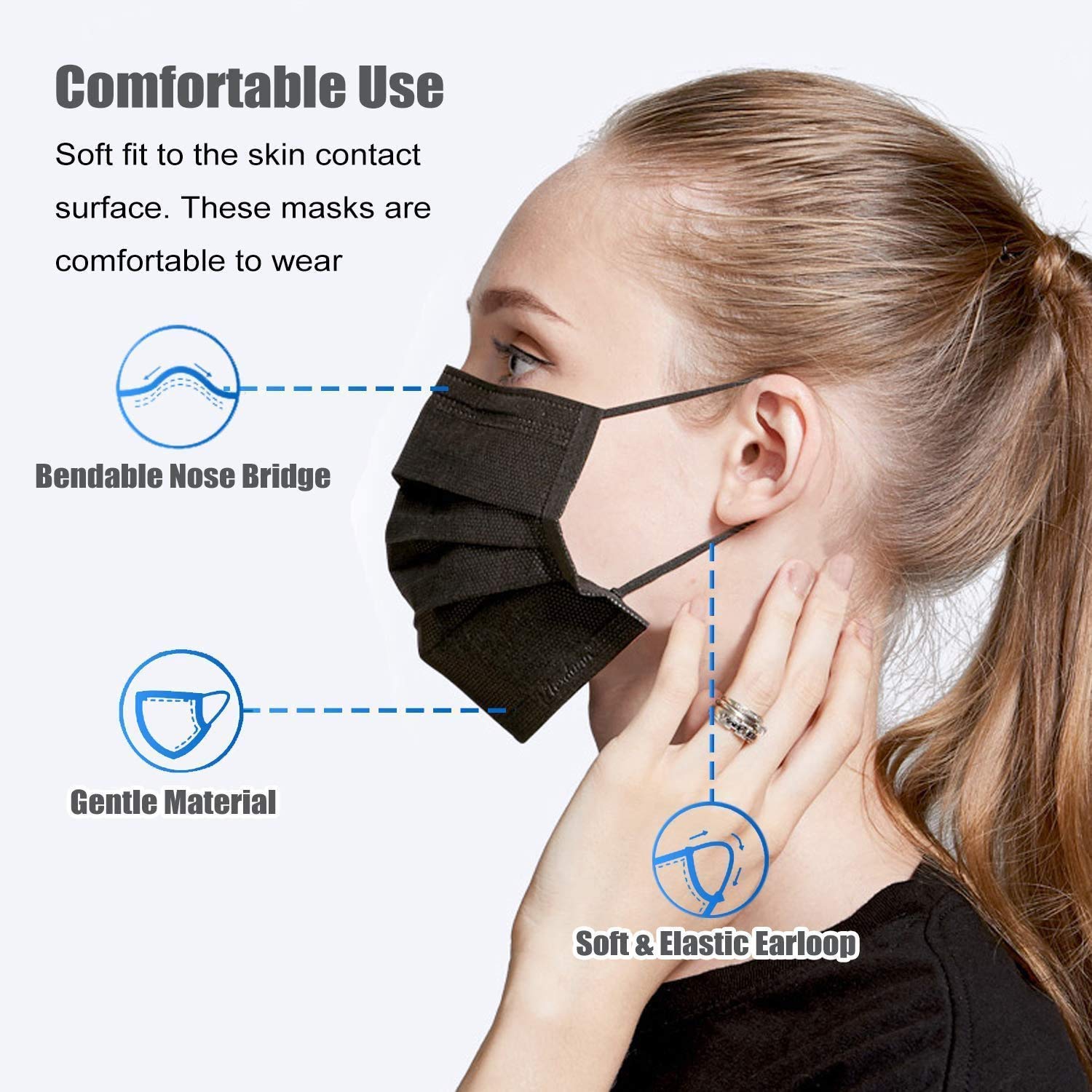 LEMENT 100 Pcs Disposable Face Masks, 3 Ply Face Masks Black Disposable Mask, (Disposable face mask)