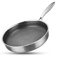 Stainless Steel Semi Nonstick Frying Pan-12 Inch Honeycomb Tri-ply Coating Anti Scratch Die Casting Skillet for Gas Electric Induction Ceramic Stoves and Oven Resistant