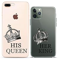 Matching Couple Cases Compatible for iPhone 15 14 13 12 11 Pro Max Mini Xs 6s 8 Plus 7 Xr 10 SE 5 Clear King Queen Crown Girlfriend Relationship Boyfriend Silicone Cover Anniversary Art Mate