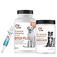 Lots of Love Bundle Set of 3 - Calcium Now Oral Supplement Paste for Dogs (30ml), Bitch Pills Prenatal Dog Vitamins (90 Tablets) and Breed Heat - Breeding Supplement for Dogs & Cat (16oz)