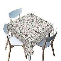 Birds Branch Floral Tablecloth Square,Cartoon theme,Stain and Wrinkle Resistant Table Cloth Square Table Cover Overlay Cloth,for Kitchen, Party, Wedding, Restaurant & Camping（multicolor，60 x 60 Inch）