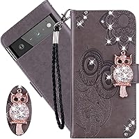 CCSmall for Google Pixel 7 Pro Case with Credit Card Holder, Glitter Bling Diamond PU Leather Wallet Phone Case Flip Folio Book Cover for Google Pixel 7 Pro Owl Grey