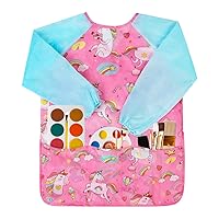 Smocks for Kids, Toddler Art Smock Artist Painting Aprons Waterproof Long Sleeve with 3 Pockets for Age 2-6 Years