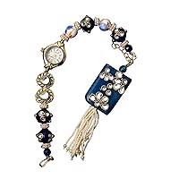 Classy Designer Analogue Watch Gold Plated Crystal Pearl Studded Modern Ethnic Adjustable Bracelet for Women Girls Ladies