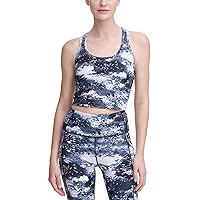 Calvin Klein Womens Performance Printed Racerback Cropped Tank Top,Seacoast Baltic,Medium