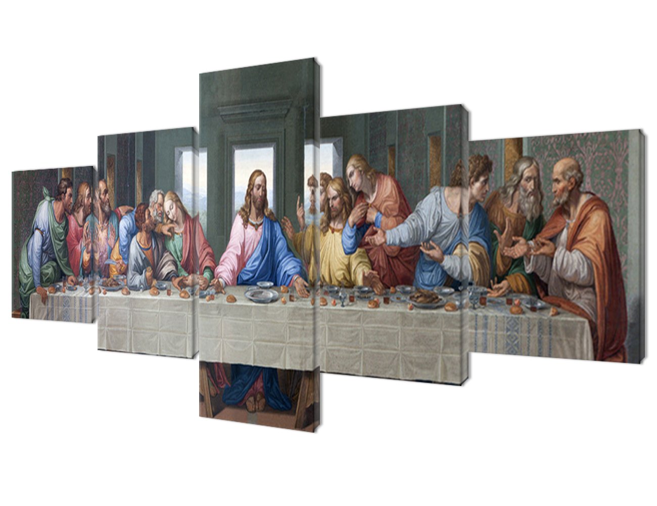 Jesus Christ Wall Art Wooden Framed Art Last Supper by Leonardo da Vinci Pictures 5 Piece Canvas Home Decor for Living Room Painting Modern Artwork...