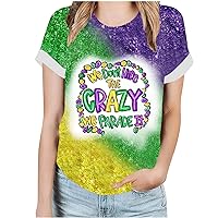 Mardi Gras Tee Shirts for Women Glitter Mask Graphic T Shirt Carnival Short Sleeve Shirts Crewneck Party Tee Tops