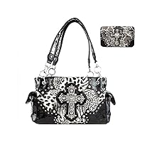 western rhinestone cross leopard concealed carry handbag with matching wallets in 3 colors