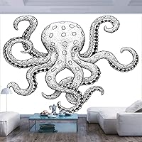 77x30 inches Wall Mural,Sketch Style Print of Deadly Blue Ringed Octopus Camouflage Marine Animal Aquatic Decor Peel and Stick Self-Adhesive Wallpaper Removable Large Wall Sticker Wall Decor for Home