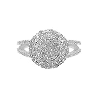 Sterling Silver Cluster Ring Natural White Diamond 0.93 Carat for Women