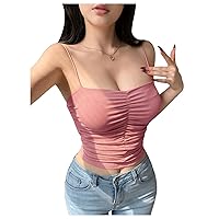 SHENHE Women's Sexy Ruched Sleeveless Backless Slim Fitted Crop Camisole Tank Tops