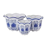 Blue and White Porcelain, Flower Pots, Chinese Ceramic Planters for Indoor Decorative -Set of 3