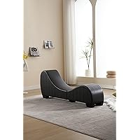 Modern Faux Leather Curved Sofa,Yoga Chaise Lounge Collection for Stretching & Relaxation, Black