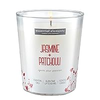 Essential Elements by Candle-lite Scented Candles, Jasmine & Patchouli Fragrance, One 9 oz. Single-Wick Aromatherapy Candle with 50 Hours of Burn Time, Off-White Color