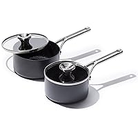 OXO Professional 1.7QT and 2.3QT Saucepan Pot Set with Lids Hard Anodized Ceramic Nonstick Cookware PFAS-Free Induction Suitable Stainless Steel Diamond Reinforced Coating Dishwasher/ Oven Safe Black