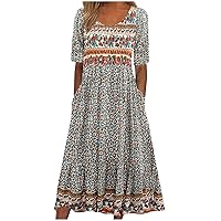 Sun Dresses for Women Casual Beach, 2024 Spring Summer Round Neck Short Sleeve Dresses, Plus Size Cute Floral Print