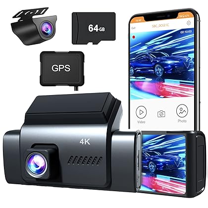 KQQ 4K WiFi Dash Cam Front and Rear with 64GB Card+GPS, KQQ 3.16