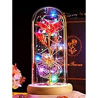 Gifts for Women Mom Birthday Gifts Galaxy Rose Eternal Colorful Rainbow Flower Gifts Light Up Rose in Glass Dome Mothers Day Rose Gifts for Grandma Daughter Wife Sister Friends Red