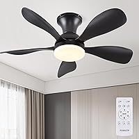 33In Black Low Profile Ceiling Fans with Lights and Remote,Modern Flush Mount Ceiling Fan with 5 Reversible Blades Reversible for Outdoor Patio,Small Room,Bedroomn
