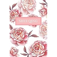 Shui Qing: Personalized Notebook with Flowers and Custom Name – Floral Cover with Pink Peonies. College Ruled (Narrow Lined) Journal for Women and Girls