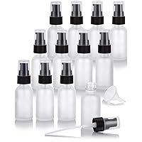 JUVITUS 1 oz / 30 ml Frosted Clear Glass Boston Round Bottle (12 pack) + Funnel (Black Treatment Pump)