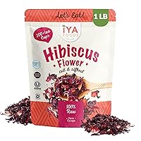 16oz bag - Hibiscus Flowers | Loose Tea (200+ Cups) | Cut & Sifted | 16oz/454g/ 1 lbs. Resealable Bag | 100% Raw From West Africa | by Iya Foods