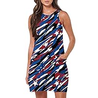 American Flag Dresses for Women Fashion Casual Sleeveless Dresses Independence Day Print Beach Dress