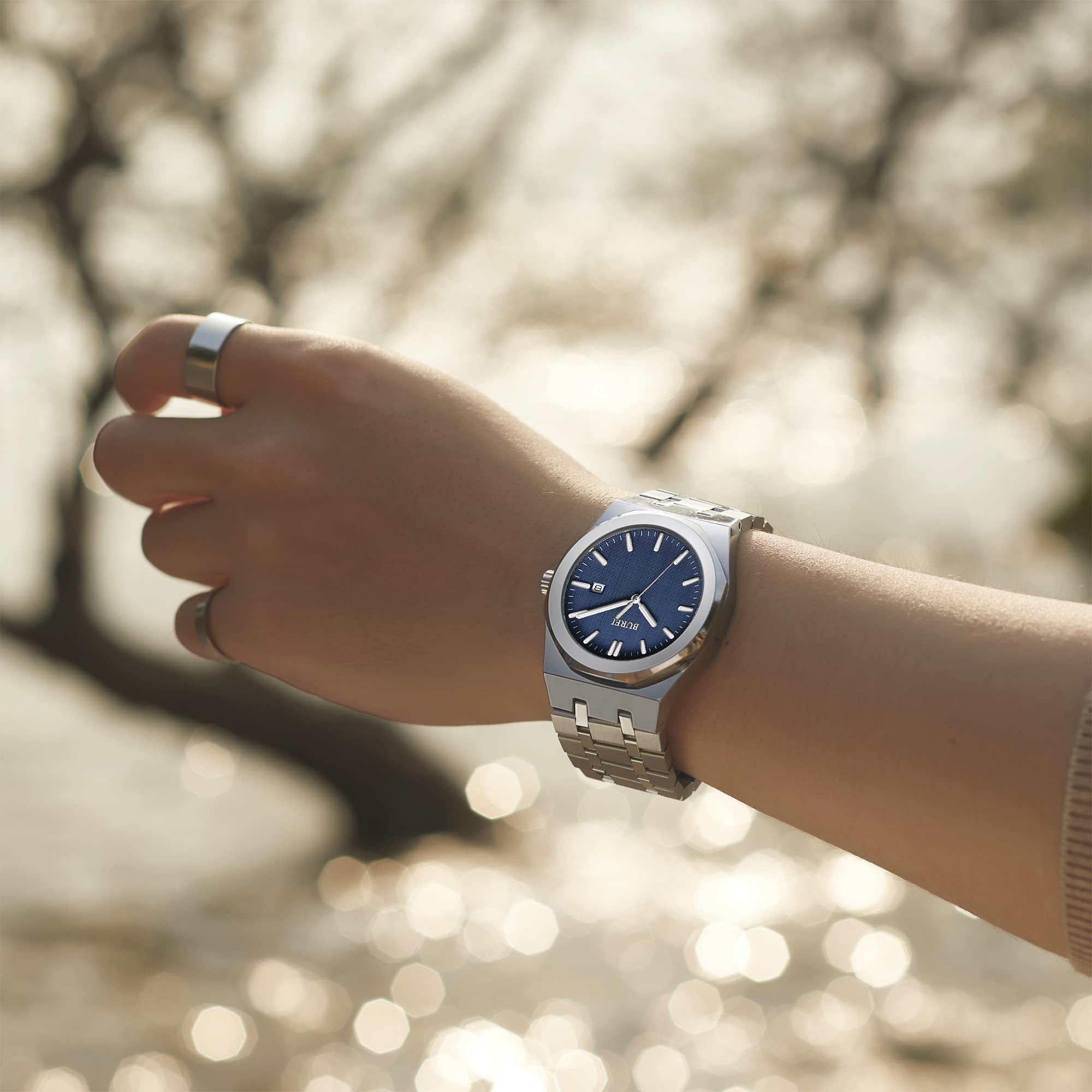 BUREI Fashion Quarzuhr für Männer Uhr Analog Datum Uhr Mit Edelstahlband Wasserdicht Klassische Uhren für Männer