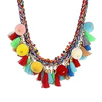 LUREME Bohemian Handmade Colorful Braided with Pom Pom and Tassels Statement Necklace Collar (nl005628)