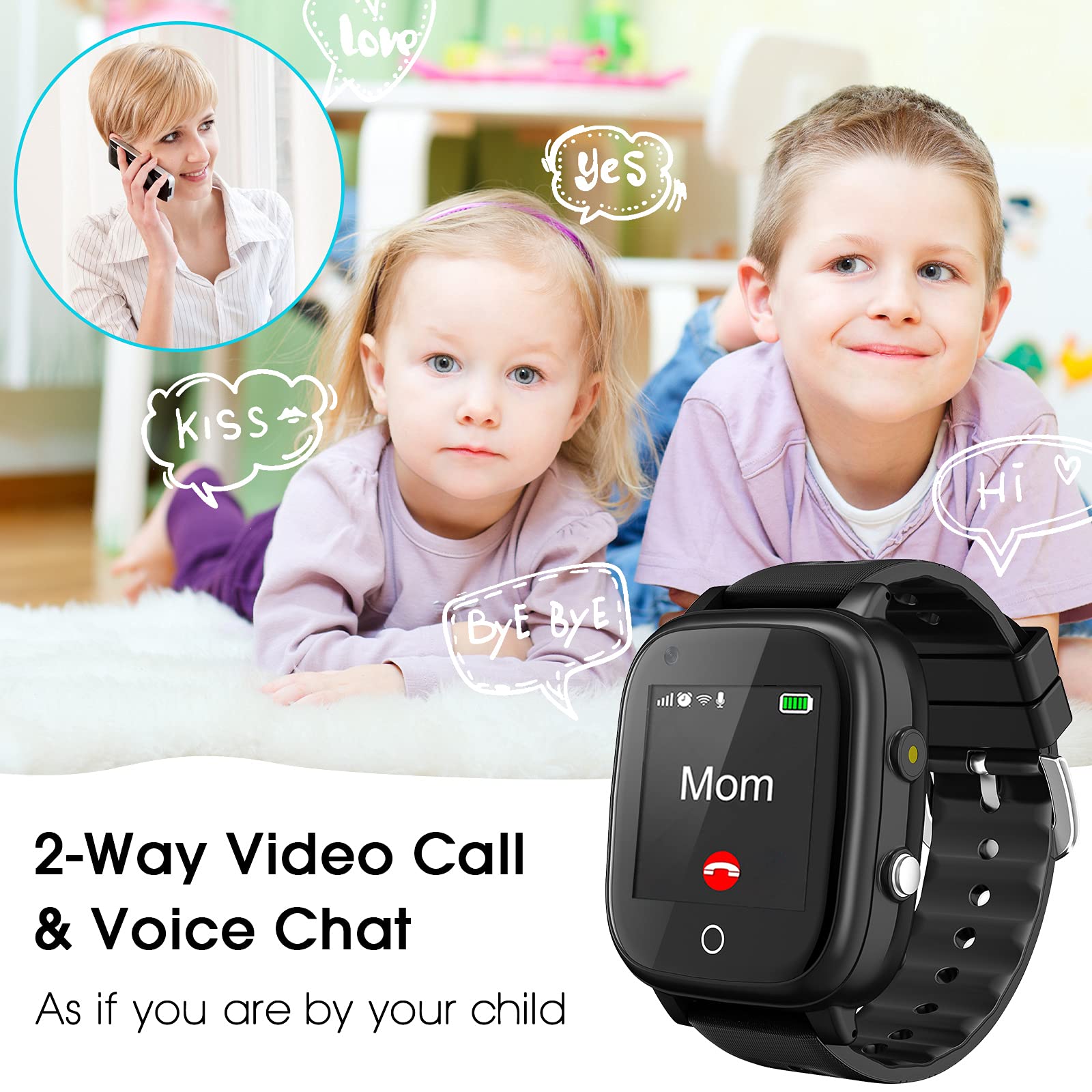 cjc 4G Kids Smart Watch with GPS Tracker and Calling, 2-Way Call Voice & Video Chat SOS Alarm WiFi Waterproof Kid Cell Phone Wrist Watch for 3-12 Girls Boys Christmas Birthday Gifts