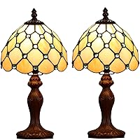 Tiffany Small Table Lamp for Living Room Blue Beads Stained Glass Bedside Nightstand Table Lamps for Bedroom Set of 2,3-Color Temperatures 8X8X15 Inch Hotel Home Office Desk Lamps