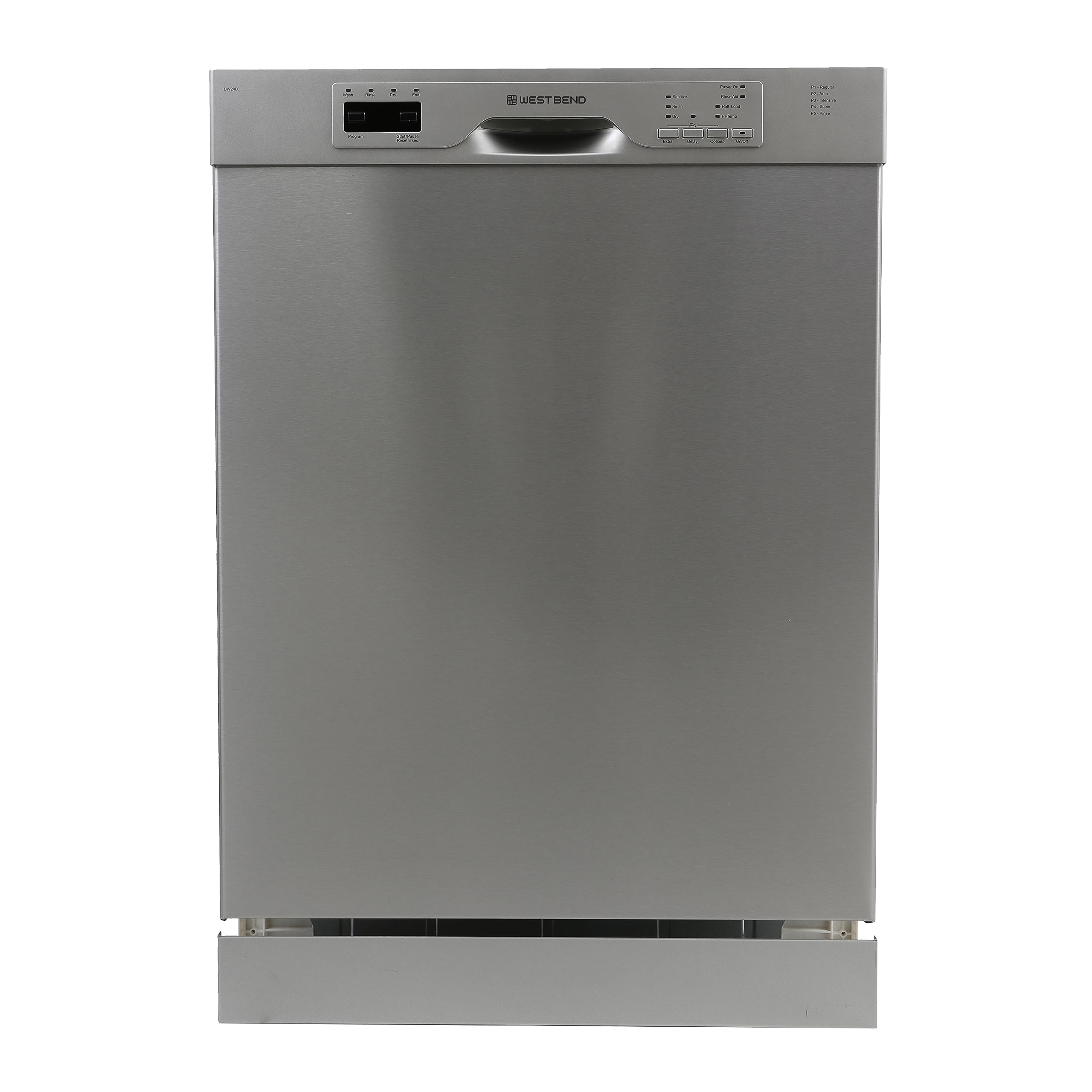 West Bend WB120BDWVSS Dishwasher 24-Inch Built in with 3 Wash Options and Automatic Cycles, Stainless Steel Construction with Electronic Control LED Display, Low Noise Rating, Metallic