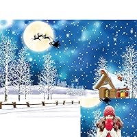 Allenjoy Blue Winter Christmas Snowflake Backdrop Sleigh Full Moon Santa Cabin Xmas New Year Party Decor Outdoor Wonderland Snow Night Tree Baby Kids Photoshoot 7X5ft Background Photo Booth Props
