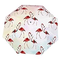 Folding Umbrellas for Rain Windproof, Buffalo Plaid Flamingos Pastel Lightweight Inverted Foldable Travel Umbrella