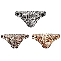 Andongnywell 3 Pack Sexy Men's Underwear Thong G-String Leopard Print Bulge Underpants Cheetah Knickers