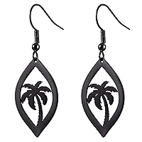 Fashion Silver Stainless Steel Earrings Coconut Palm Tree Summer Beach Dangle Earrings Hollow Out Jewelry for Women Girls