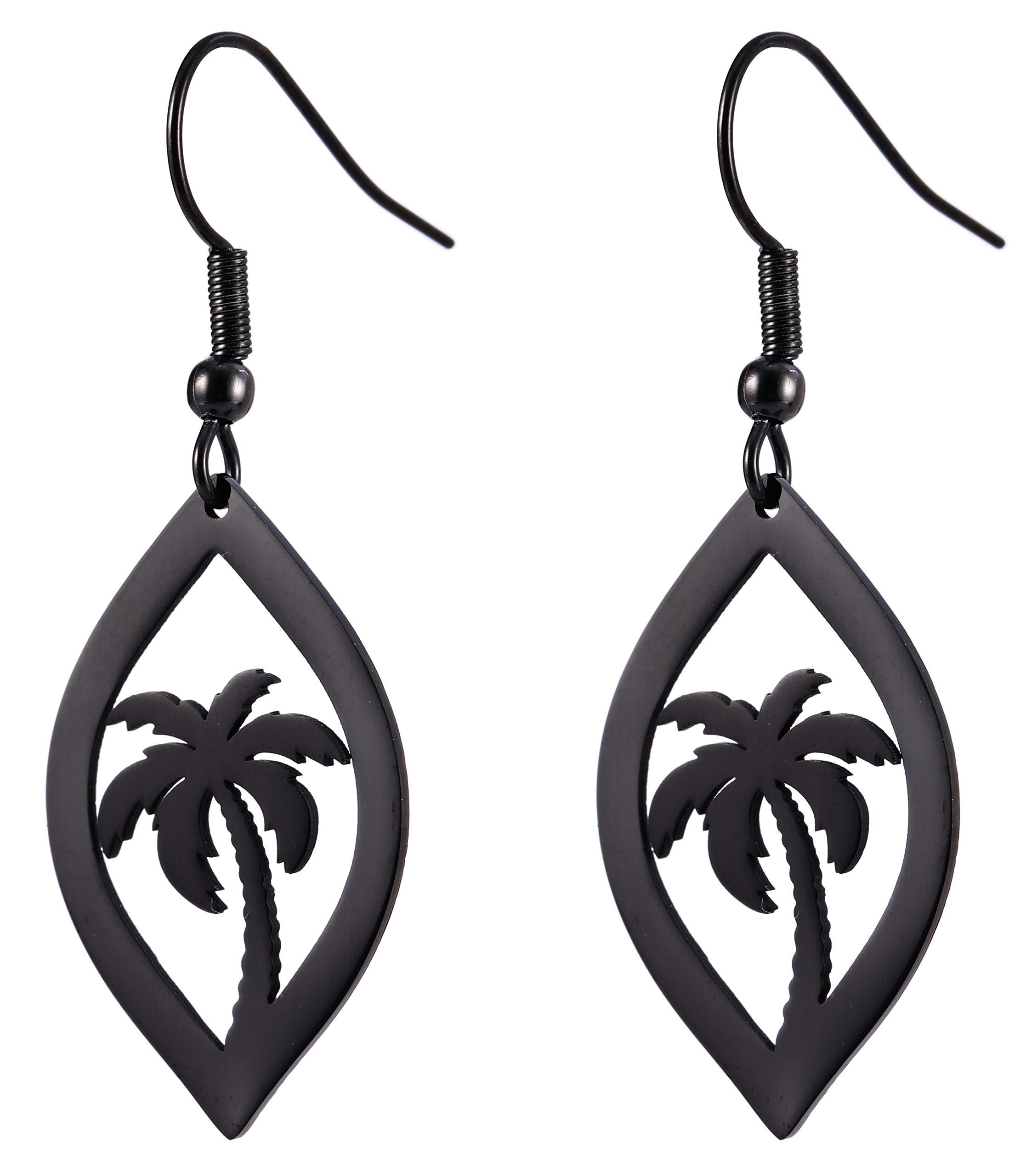 TEAMER Fashion Silver Stainless Steel Earrings Coconut Palm Tree Summer Beach Dangle Earrings Hollow Out Jewelry for Women Girls
