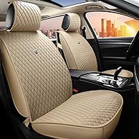 Beige Leather Seat Covers Front and Rear Seat Cushions with Airbag Compatible 9PCS Universal Car Seat Covers Fit Car Auto SUV (B-Beige)