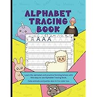 Alphabet Tracing Book: Learn to write letters A-Z and 0-9 numbers by line tracing. Fun animal and jumbo letter coloring pages too. Perfect for kids under age 5.