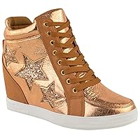 Womens Hidden Wedge Lace Up High Top Sneakers Glitter Star Shoes Size