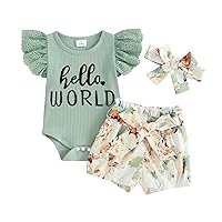 Ayalinggo Newborn Baby Girl Hello World Outfit Short Sleeve Romper Floral Pant Cute Headband 3Pcs Spring Summer Clothes Set