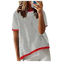 Oversized Tshirts for Women Striped Color Block Long Sleeve Crewneck Loose Casual Pullover Y2K Sweatshirt Tops