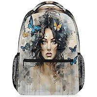 Pardick Backpacks for Girls Boys, Retro Woman Butterfly Travel Backpack Laptop Backpack Waterproof School Backpack Bookbags for Teens Kids Backpack with Multiple Pocket