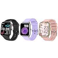 KALINCO 3 Pack Smart Watch Bundle: IDW19 Black, P22 Purple and P96 Pink Gold, with Heart Rate, Blood Oxygen Monitoring