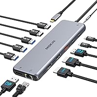 USB C Docking Station 3 Monitors USB C Hub Laptop Dual Monitor Multiport Adapter Dock Dongle,USB C to 2 HDMI,DisplayPort,PD Charging,Ethernet,7 USB C/A 3.1/3.0/2.0 Ports,Audio for Dell/HP/Lenovo
