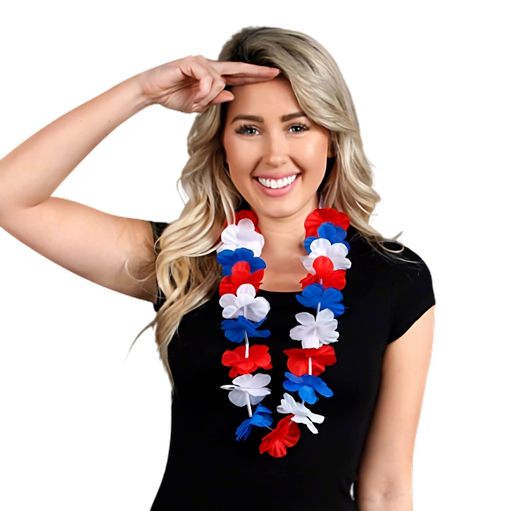 blinkee 3 Pack - Patriotic Pua Model - Hawaiian Lei Necklace - Red, White, Blue - Non-Light Up - Libertyville Luau Edition - Perfect for Independence Day, Parades, BBQs, and Festivals