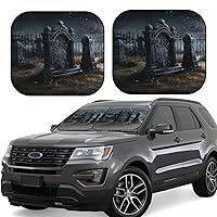 2 Pcs Car Windshield Sun Shade Foldable Graveyard Tombstone Front Windshield Sunshade Portable Sunshield Blocks Keep Your Vehicle Cool for Most Sedans SUV Truck Small